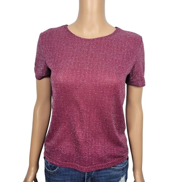Seven Seven Women's Sparkly Berry Pink Short Sleeve Top in a Size Small - Picture 1 of 10